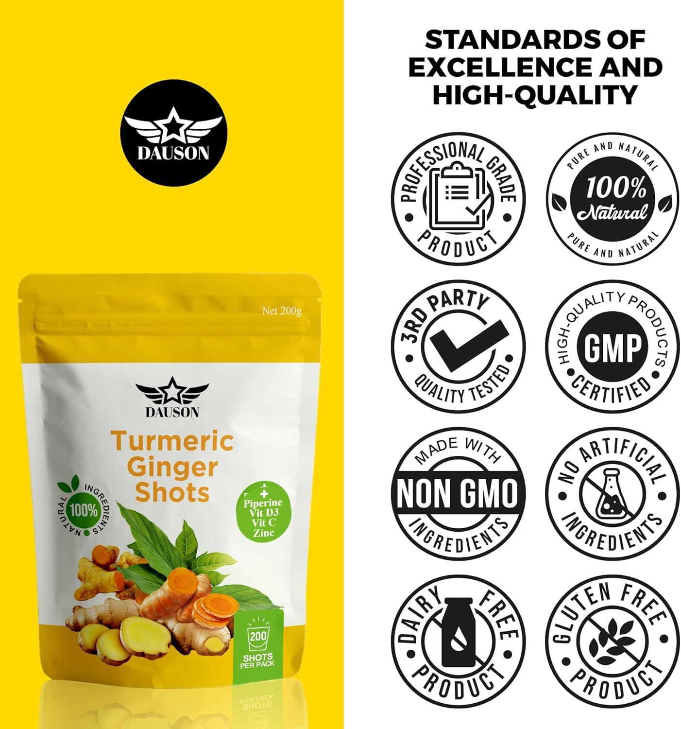 Turmeric Ginger Supplements with Piperine, Vitamin C, Vitamin D3 & Zinc | Turmeric Ginger Shots for Joint, Heart, Brain, Gut & Skin Health | 200 Servings | Ayurvedic | Powder