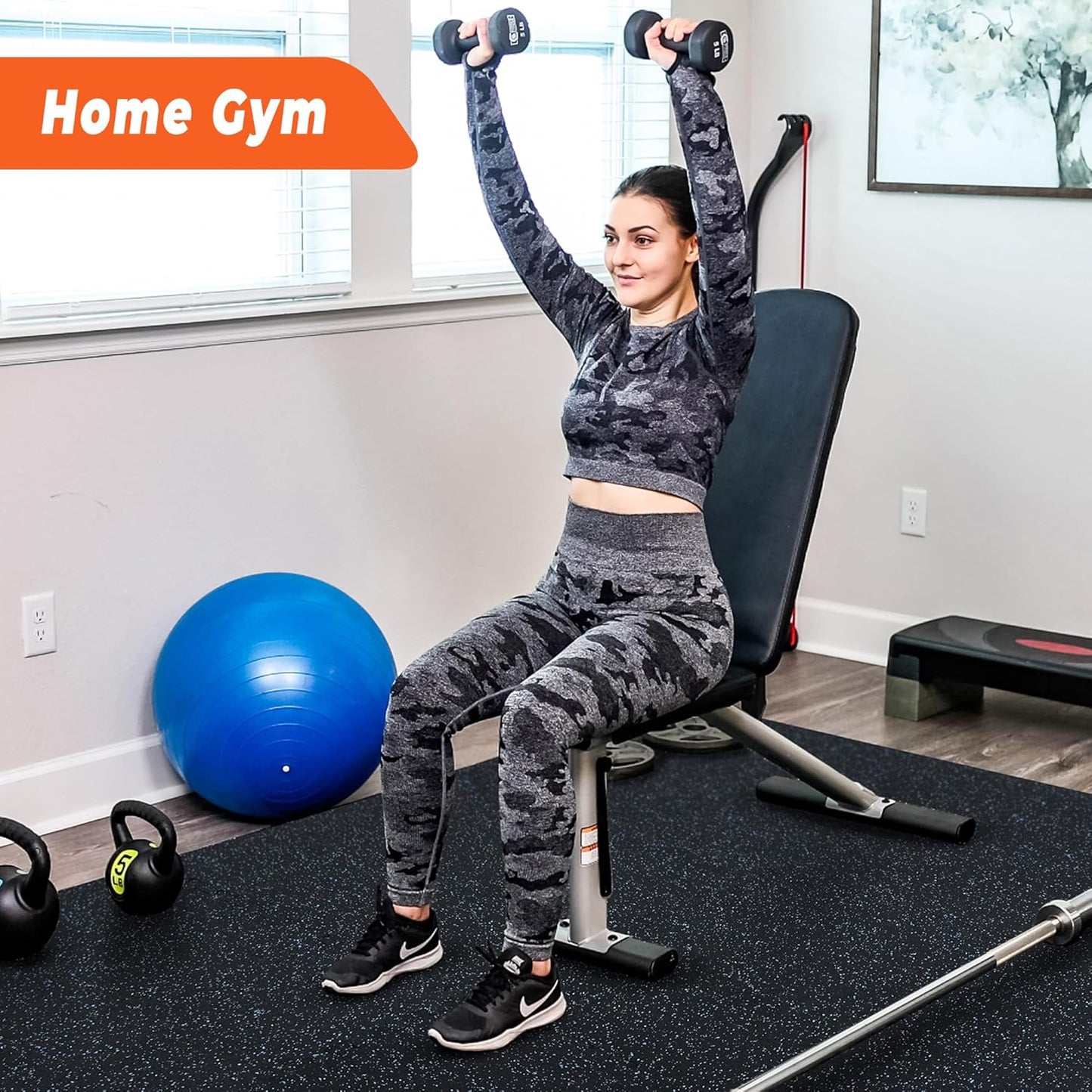 SUPERJARE 0.4'' Thick 6 Pcs 24 Sq Ft Rubber Top Exercise Equipment Mats, High Density EVA Foam Mats with Rubber Top, Interlocking Gym Flooring for Home Gym, Protective Workout Mat, Black/Blue