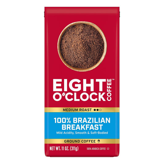 Eight O'Clock Coffee 100% Brazilian Breakfast Ground Coffee, Medium Roast, 11 Ounce (Pack of 1)