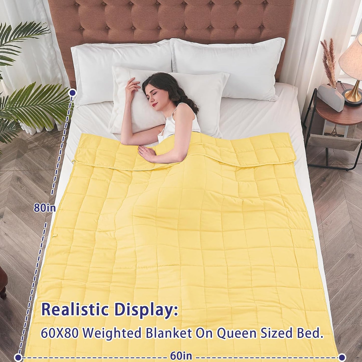 yescool Weighted Blanket for Adults (25 lbs, 60" x 80", Yellow) Cooling Heavy Blanket for Sleeping Perfect for 240-260 lbs, Queen Size Breathable Blanket with Premium Glass Bead, Machine Washable