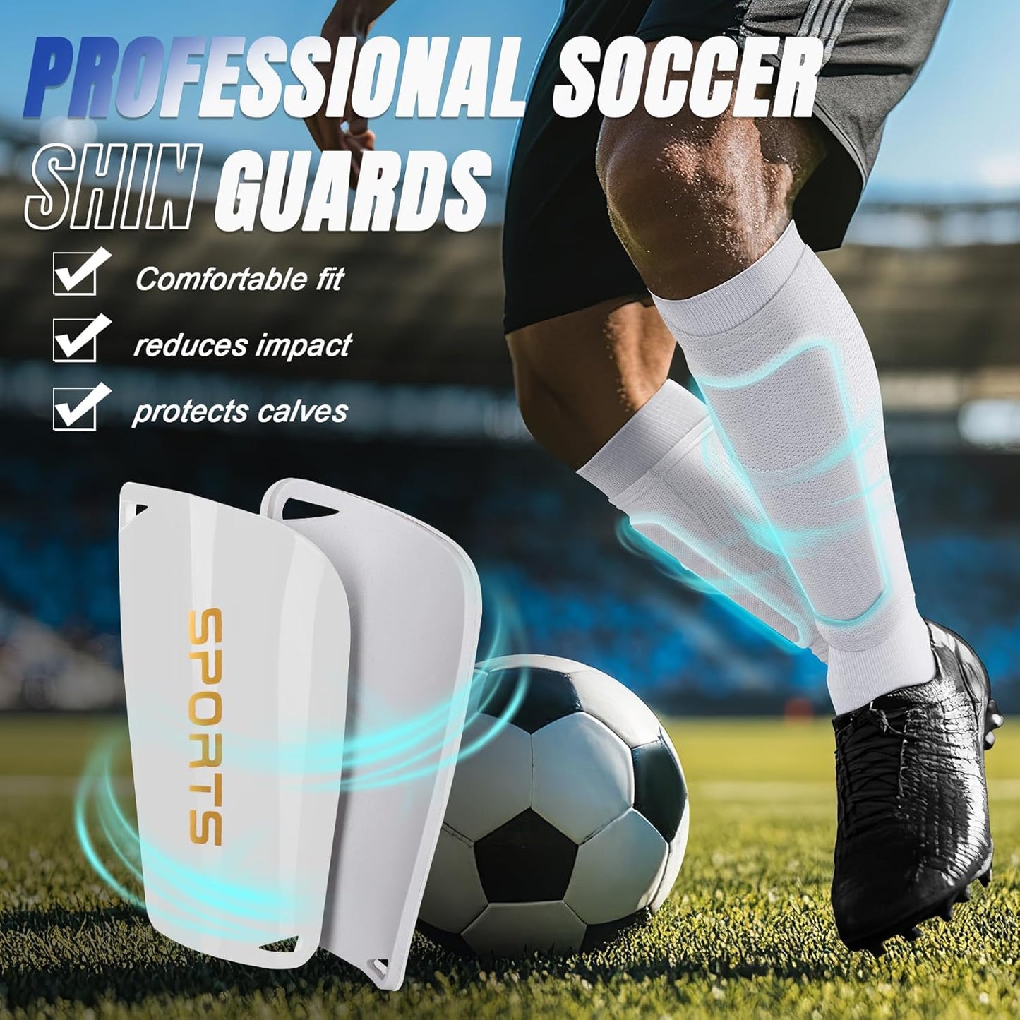 XZQTIVE Soccer Shin Guards with Shin Sleeves and Soccer Socks, Football Shin Pads Set for Kids Youth and Adult