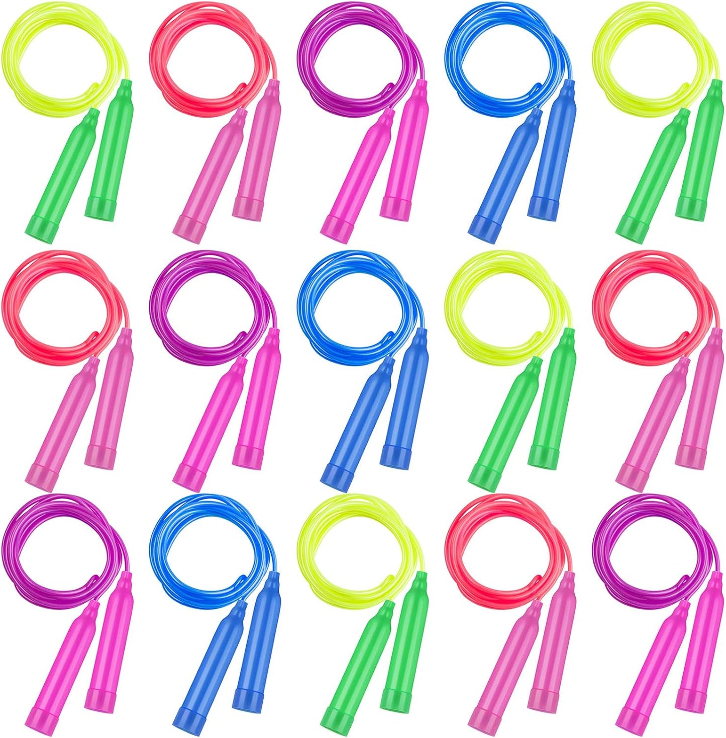 Elcoho 15 Pack Colorful Kids Jump Rope Set Adjustable Plastic Kids Jump Rope Skipping Rope Outdoor Jump Ropes Great Party Favor