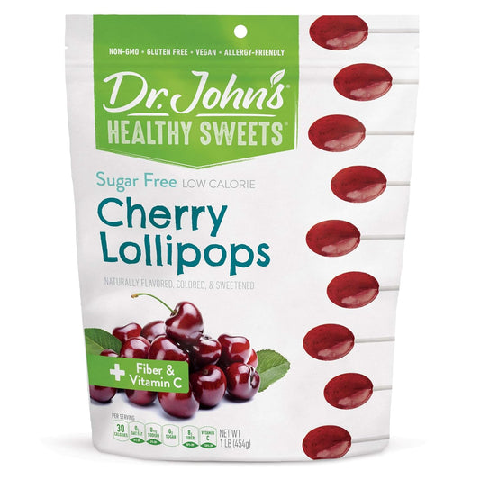 Dr. John’s Sugar Free Candy, Healthy Lollipops with Zero Sugar, Low Calorie Snacks, Keto Friendly Hard Candy Sweets, Cherry Oval, 60 Count, 1 LB