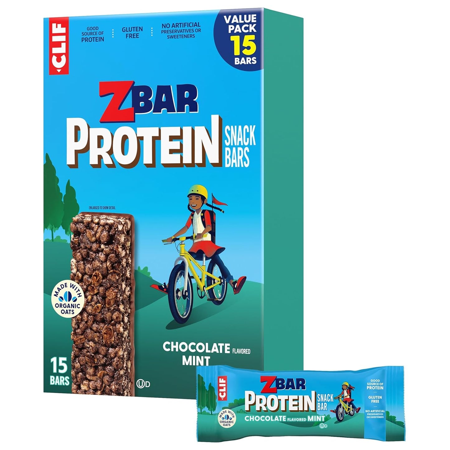 CLIF Kid Zbar Protein - Chocolate Mint - Crispy Whole Grain Snack Bars - Made with Organic Oats - Non-GMO - 5g Protein - 1.27 oz. (15 Pack)