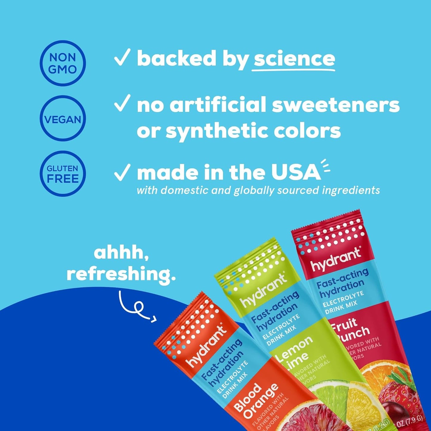 HYDRANT Hydrate Variety 30 Stick Packs, Electrolyte Powder Rapid Hydration Mix, Hydration Powder Packets Drink Mix, Helps Rehydrate Better Than Water