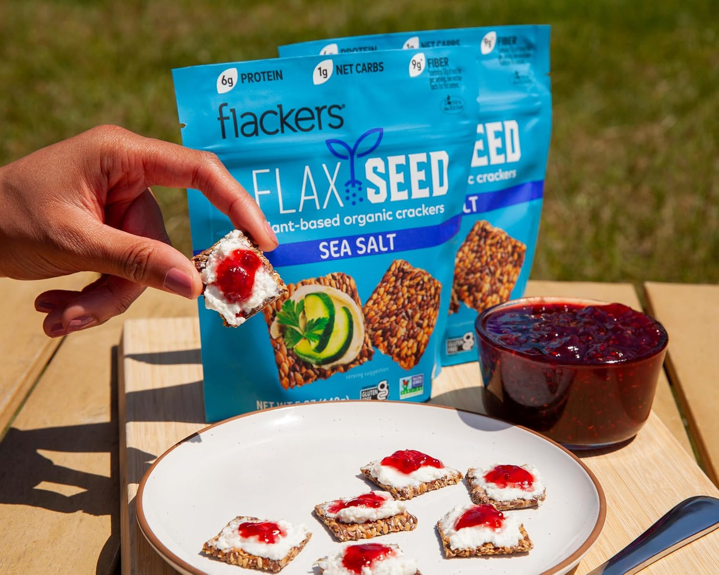 Flackers Organic Sea Salt Flaxseed Crackers, 5 Ounce 6-Pack, Gluten Free, Non GMO, Vegan, Keto Snack, 9g Fiber, 1g Net Carb