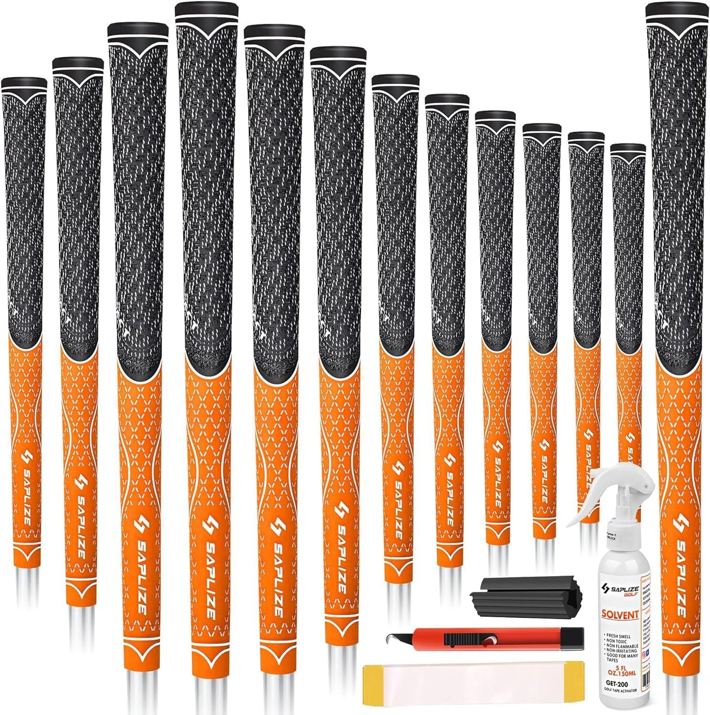 SAPLIZE Hybrid Golf Grips (CL07) - Set of 13, Innovative Design, Cross Corded Rubber Technology, Options of 8 Colors, Standard/Midsize, Basic/Deluxe Kit for Choice, Multicompound Golf Club Grips