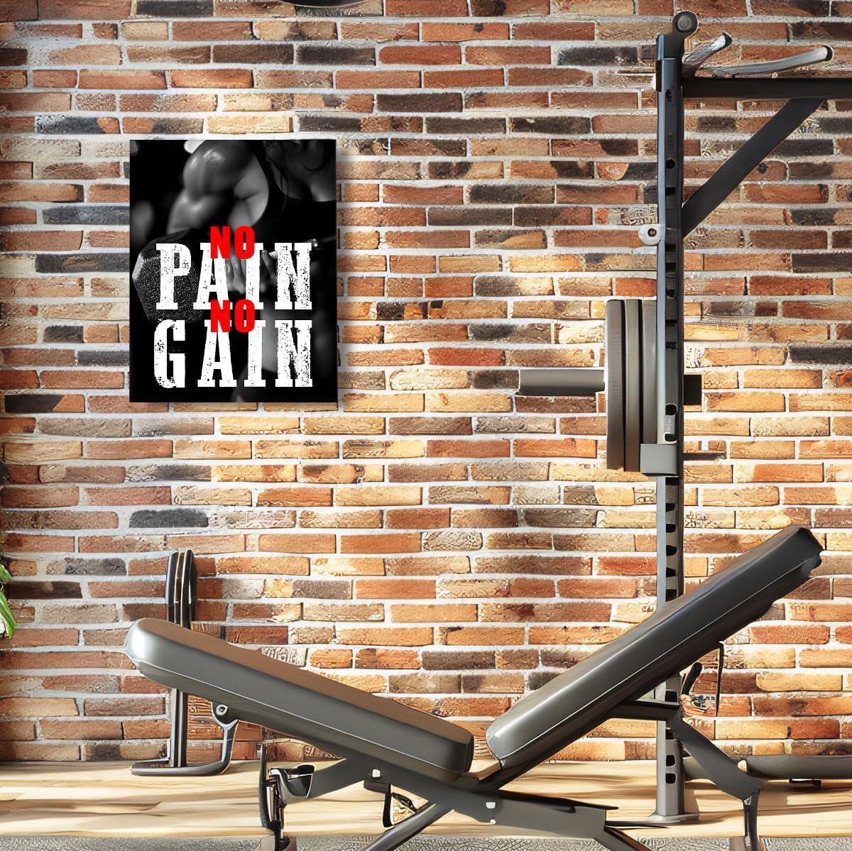 OTINGQD Inspirational Gym Wall Decor,Fitness Quotes Wall Art,No Pain No Gain Canvas Wall Decor for Home Gym
