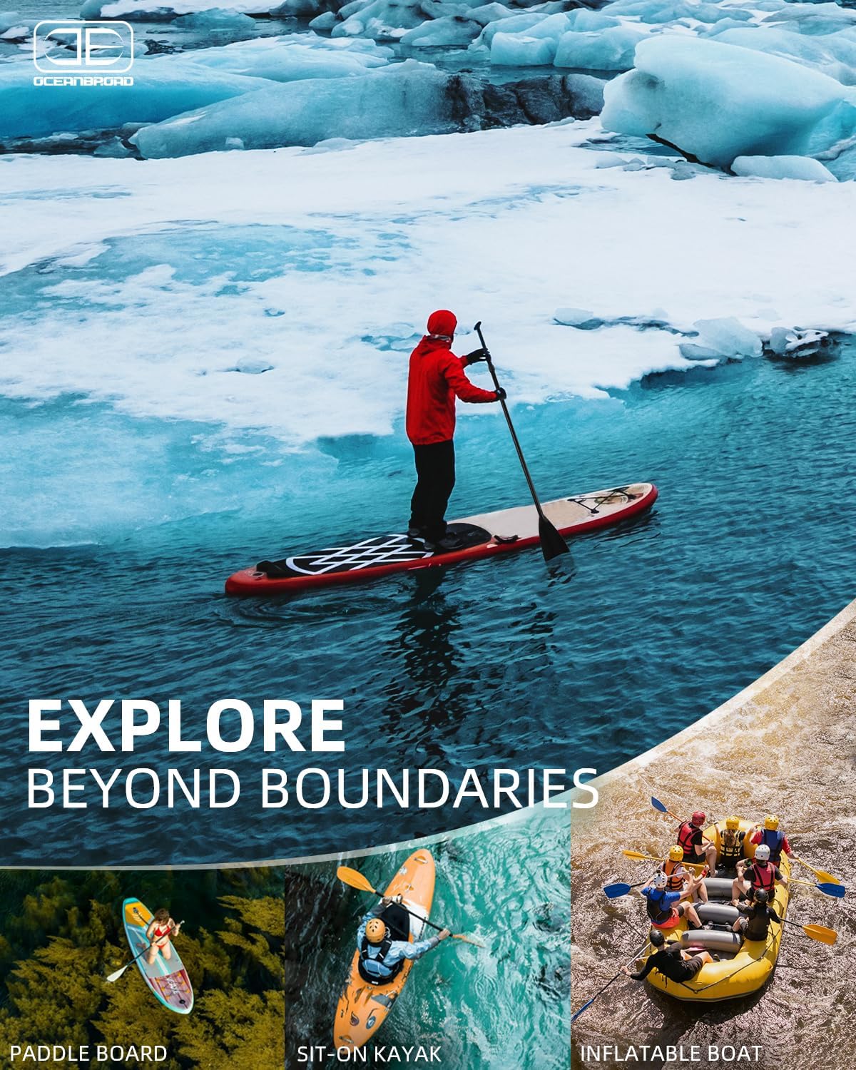 OCEANBROAD SUP Paddle - Adjustable Stand-Up Paddle for Paddleboard Kayak, Adjustable Aluminum Alloy Shaft with Reinforced Nylon Blades