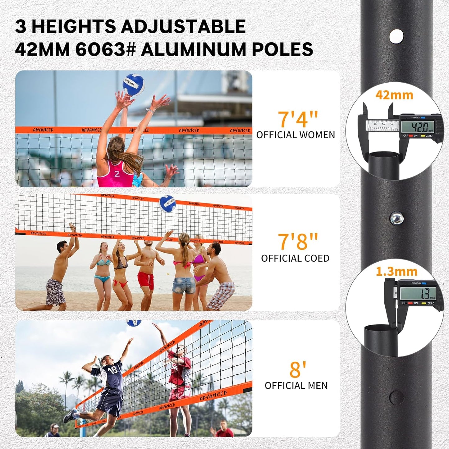 Outdoor Professional Volleyball Net Set for Backyard Beach with Heavy Duty Adjustable Aluminum Poles, Upgraded Anti-sag Net, PU Volleyball and Pump, Boundary Line, Large Carry Bag