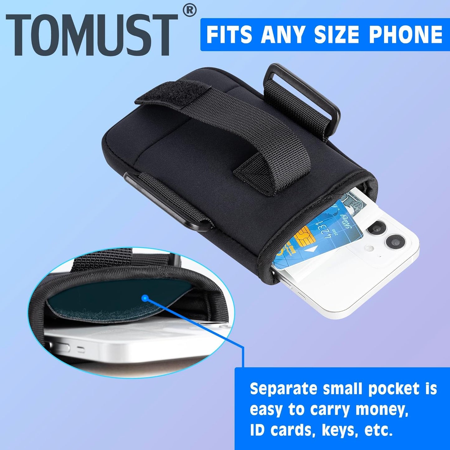 Phone Holder with Three Strap, Lightweight Arm Band with Reflective Logo, Elastic Armband Sleeve with Case Fits iPhone and Android, Use for Running, Hiking, Fitness and Workouts, Women/Men