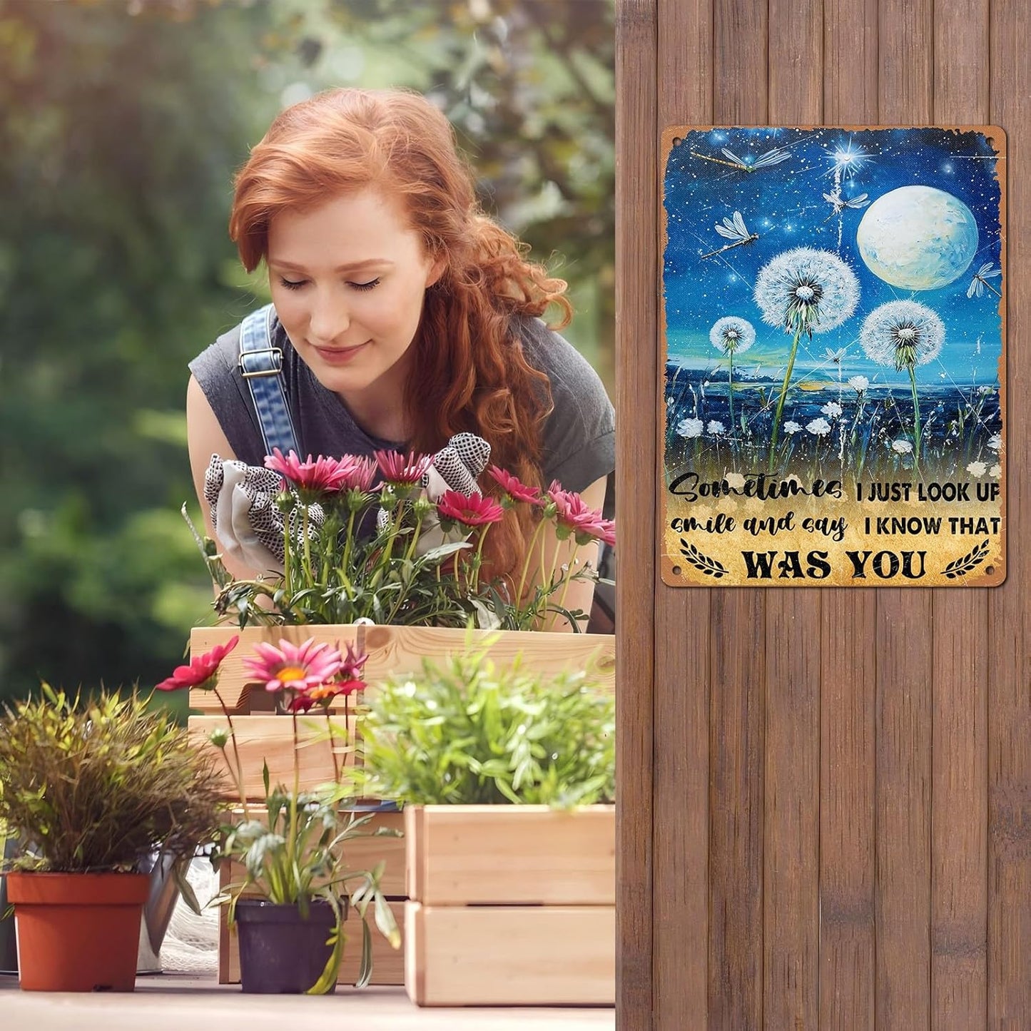 Vintage Dragonfly Tin Sign Sometimes I Just Look Up Smile and Say I Know That was You Retro Metal Poster Funny Wall Art Cafe Office Bar Plub Club Toilet Farm Room Garden Plaque 12 * 16inch