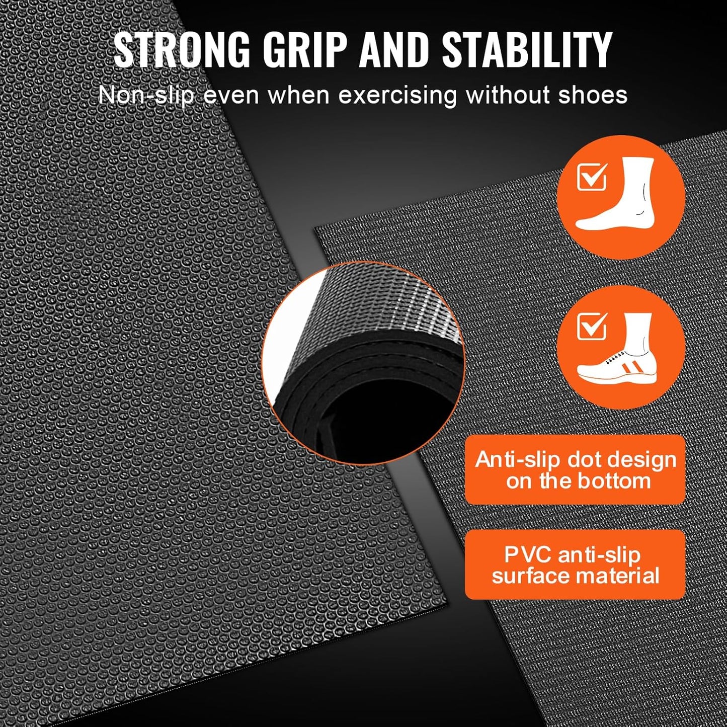 VEVOR Large Exercise Mat, Non Slip High Density Premium Yoga Mat, Exercise Yoga Mat for Men Women, Fitness & Exercise Mat with Bag & Carry Strap, for All Types of Home Yoga, Pilate & Floor Workout