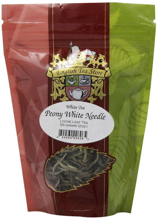 Peony White Needle White Tea by English Tea Store | Loose Leaf | Rare Silver Bud & Two Leaf Selection | Smooth Apple-Like Taste | Premium Grade | Naturally Withered | 2oz Pouch | From Fujian China