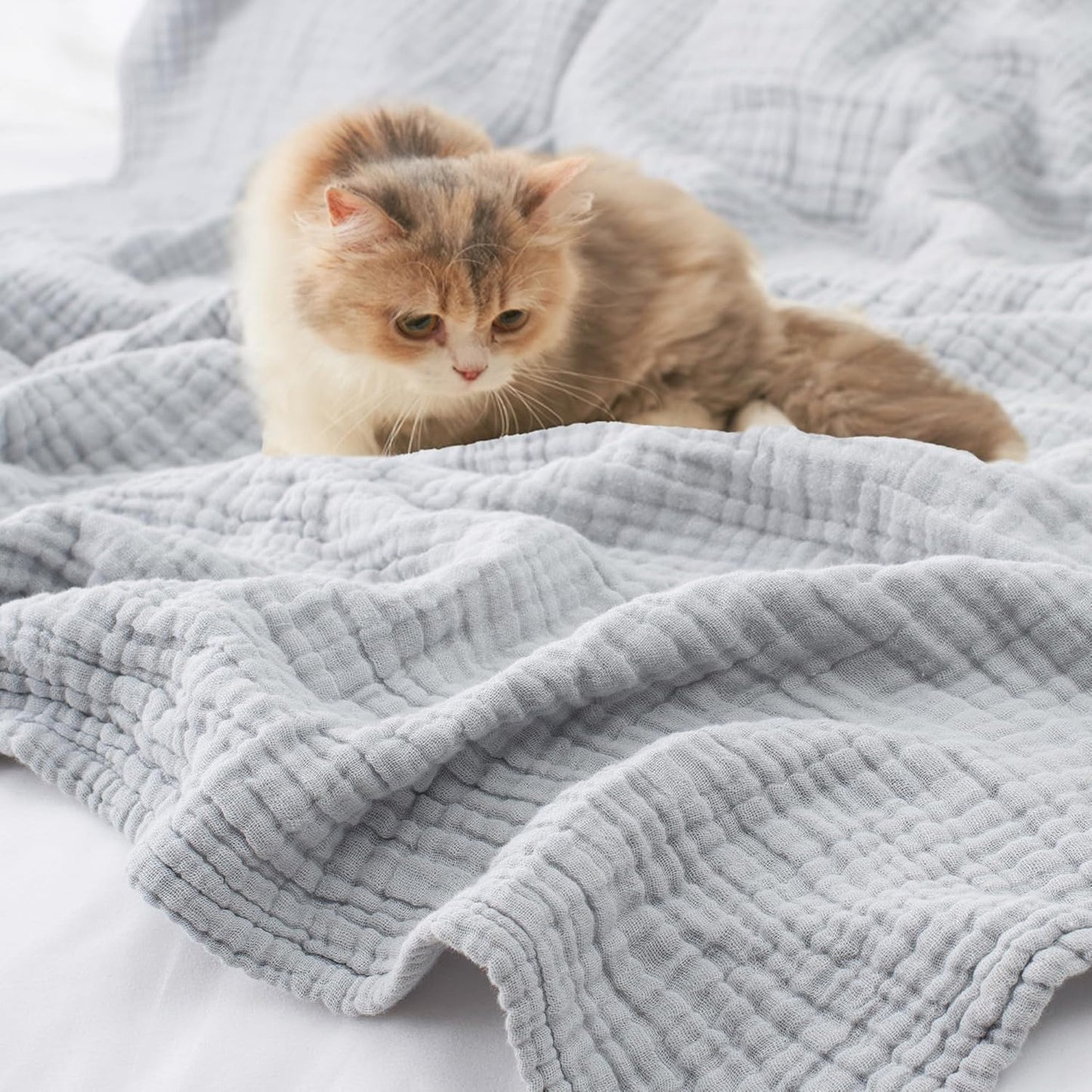 Carriediosa 100% Cotton Muslin Throw Blanket 90" X 90" Queen Size，4-Layers Summer Gauze Throws for Bed Couch，Soft Lightweight Breathable Linen Blankets Bedspread for Adults All Season，Grey