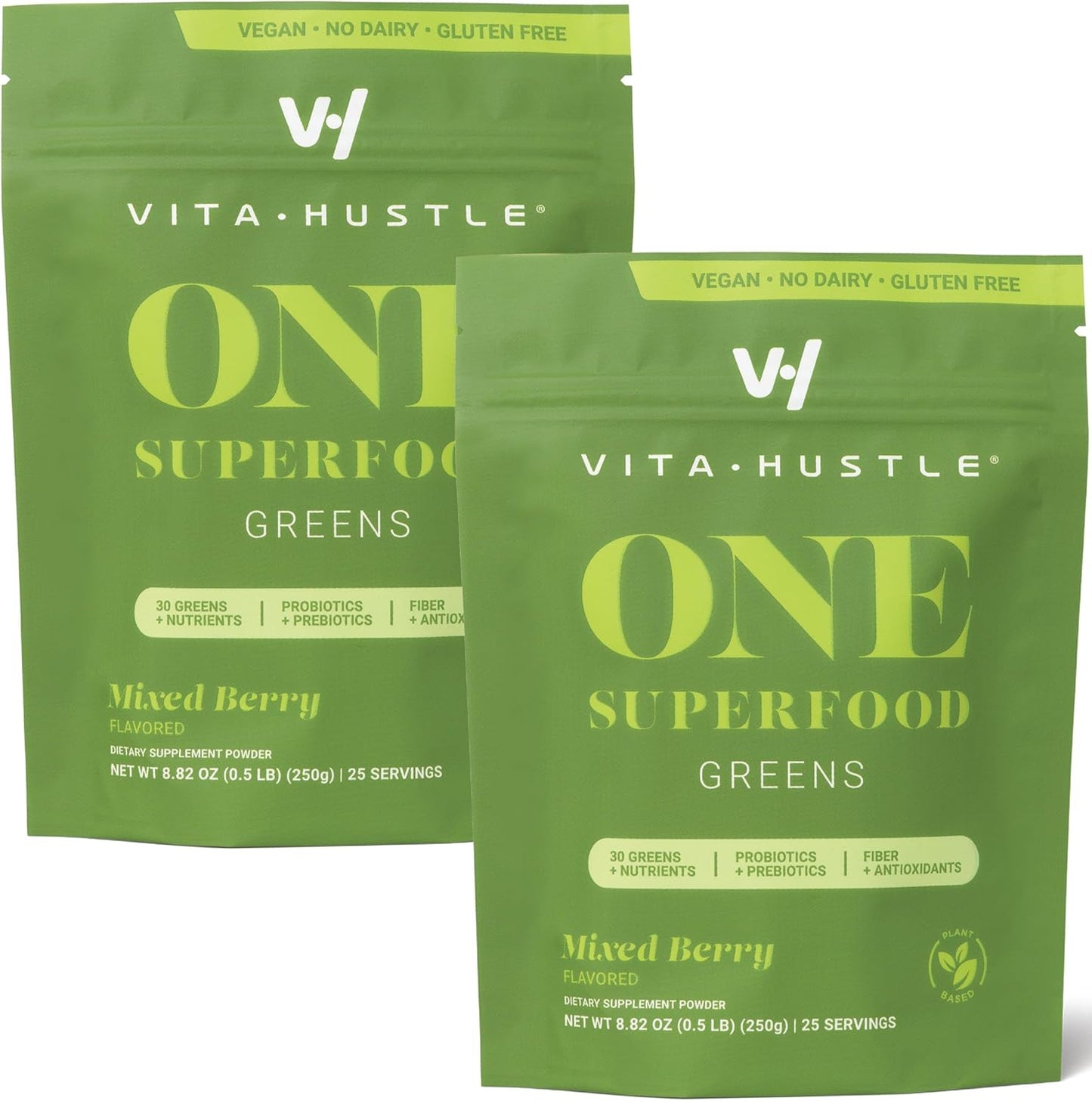 VitaHustle ONE Superfood Super Greens Powder Berry Flavor (25 Servings (Pack of 2))