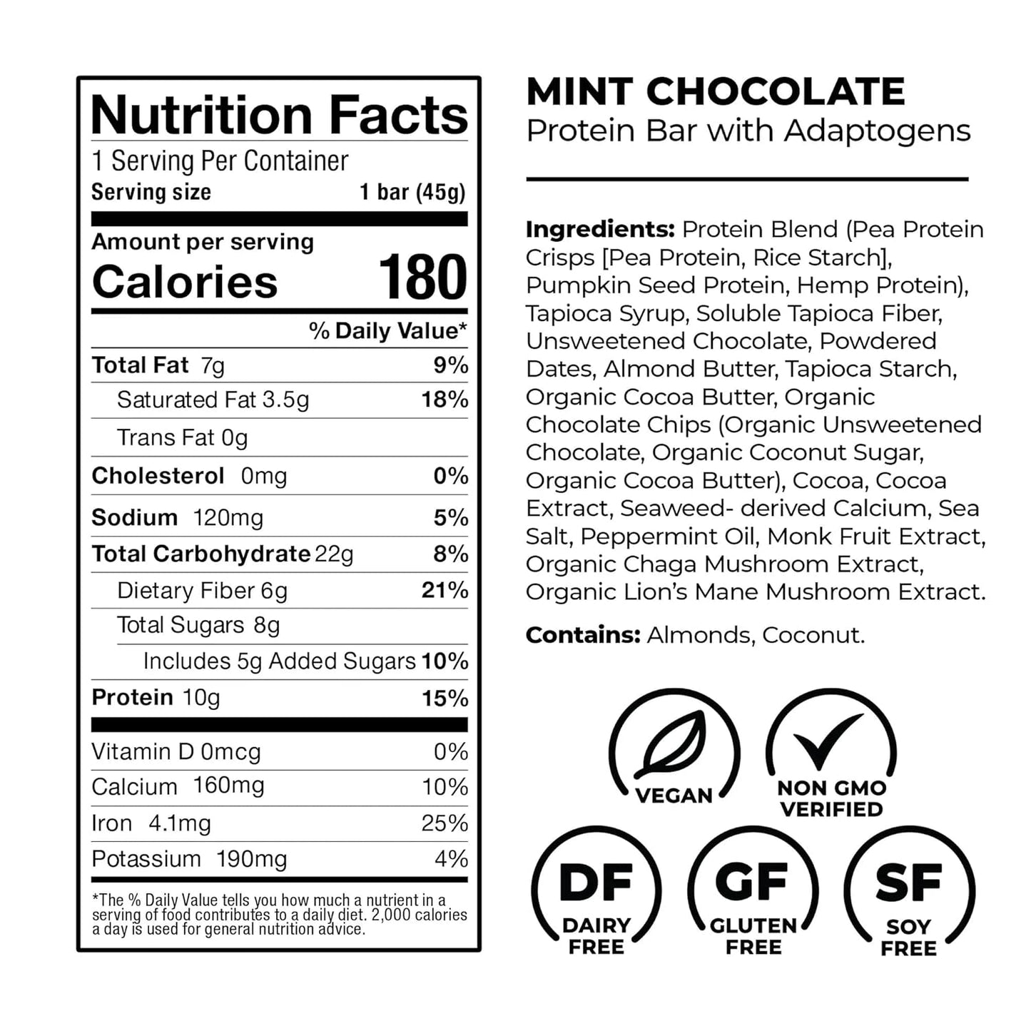 Laird Superfood Functional Protein Bars – Protein Bar but Better with Real Ingredients, Functional Mushrooms 10g Plant-Based Protein, 6g Fiber - Non-GMO - 5 Flavor Variety Pack, 10 Count (Pack of 1)