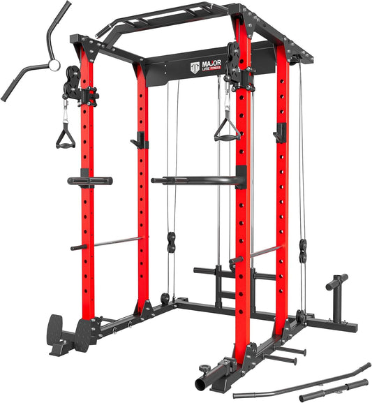 MAJOR FITNESS PLM03 Power Rack - 1400LBS Home Gym with Cable Crossover, Pull-Up Bar & Landmine, Strength Training Equipment