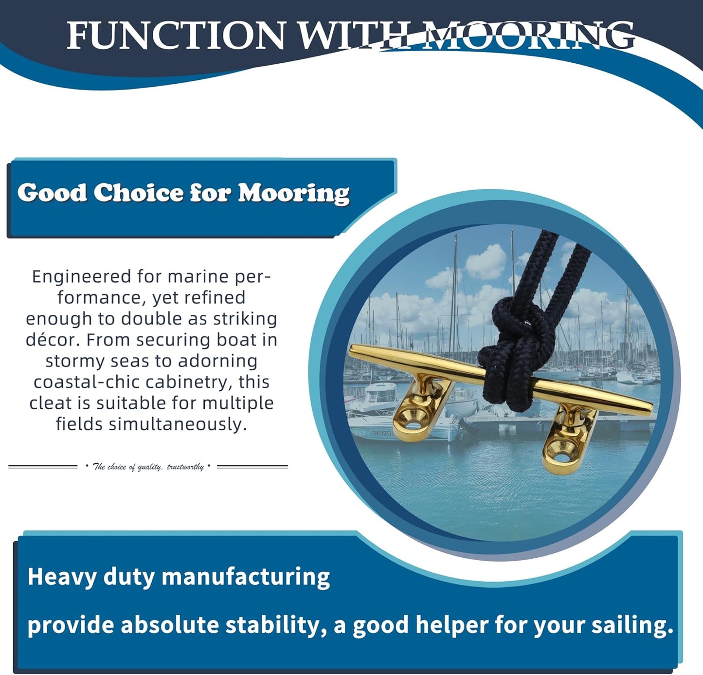 SHENGHUISS Boat Cleat 316 Stainless Steel Open Base Boat Dock Cleats（4"/5"/6"/8"/10"/12"） Silver/Gold for Boat, Dock, Kayaks, Nautical Decor ect