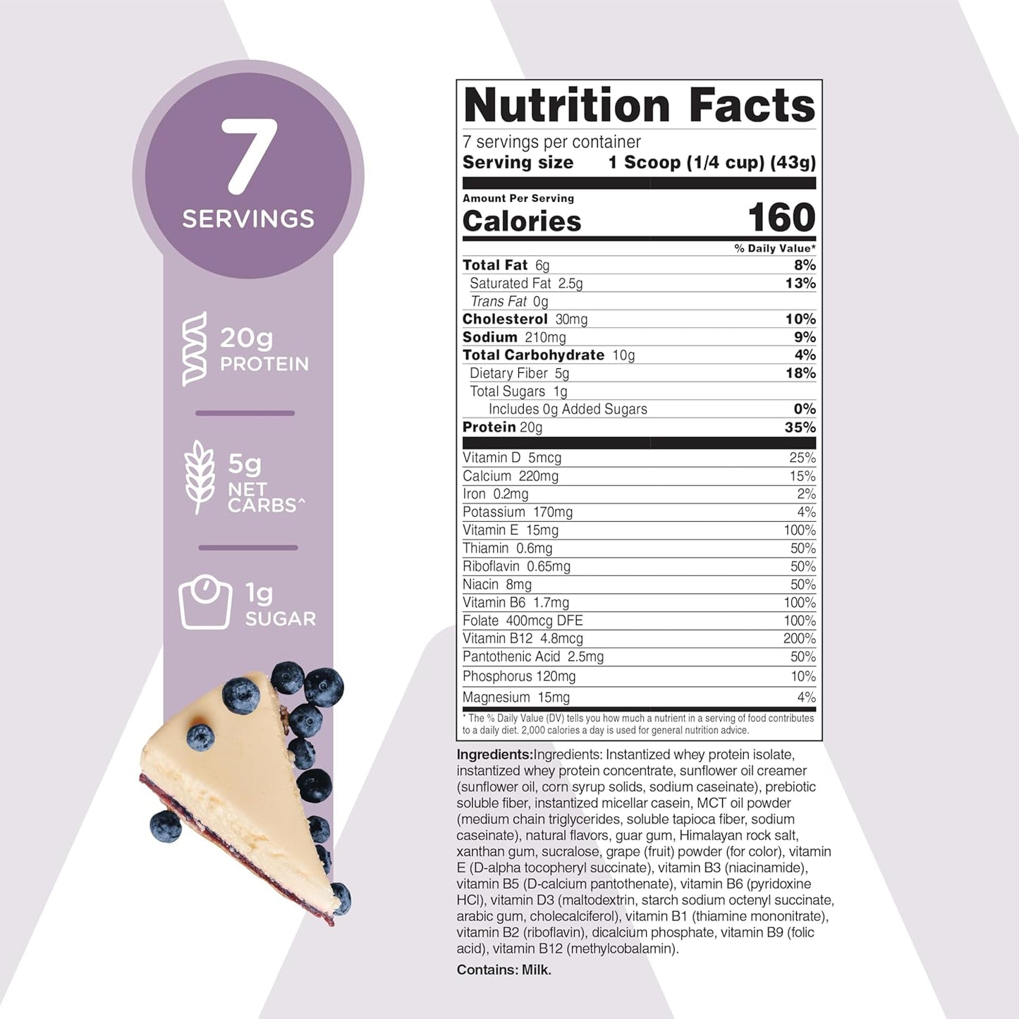 TransformHQ Meal Replacement Shake Powder 7 Servings (Blueberry Cheesecake) - Gluten Free, Non-GMO