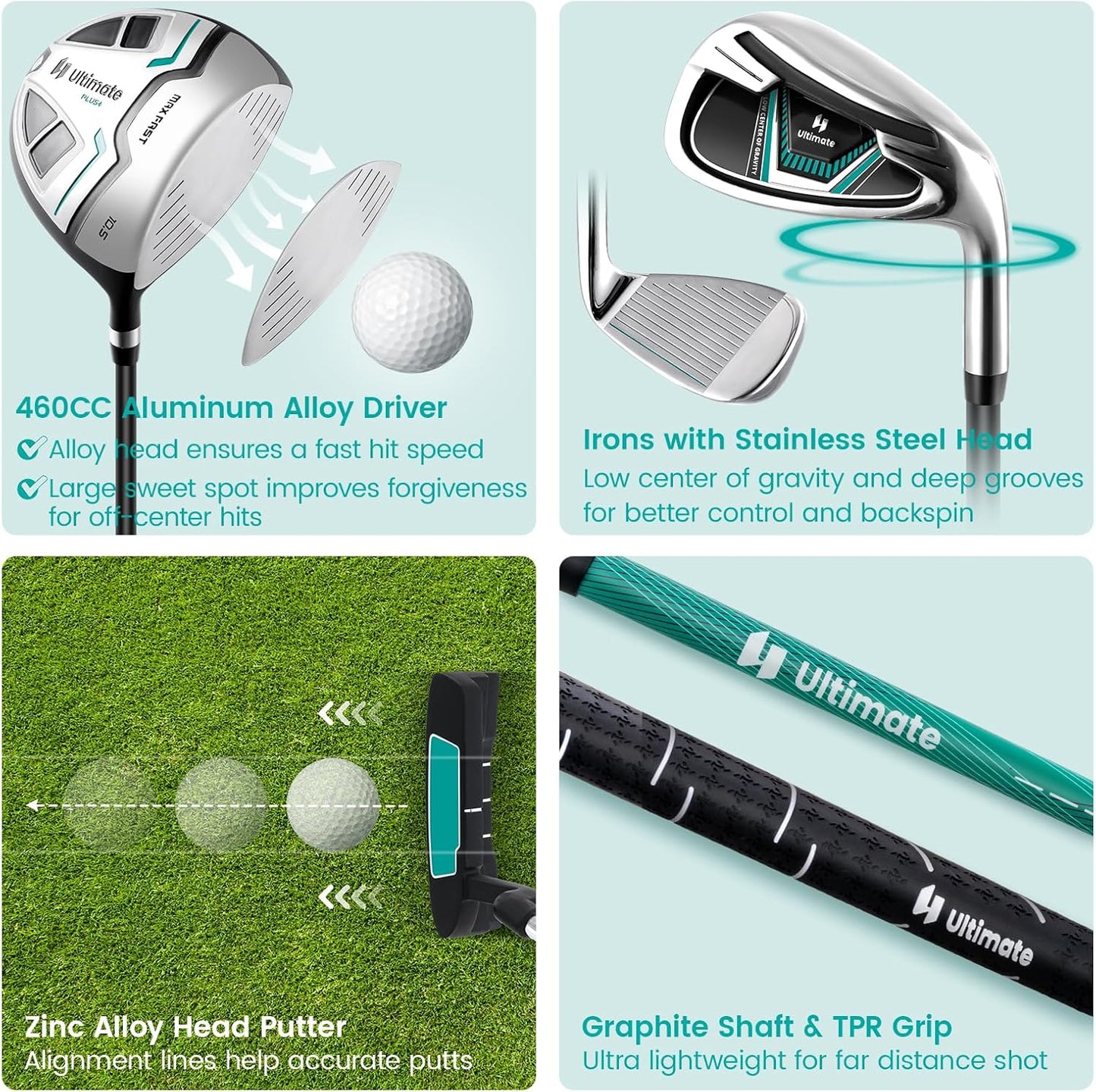 ULTIMATE Men's Complete Golf Club Set – Right-Handed, 9/11-Piece Full Set Including 460cc #1 Driver, #3 Fairway Wood, Hybrid, #6, #7, #8, #9, #P Irons, and a Precision Putter