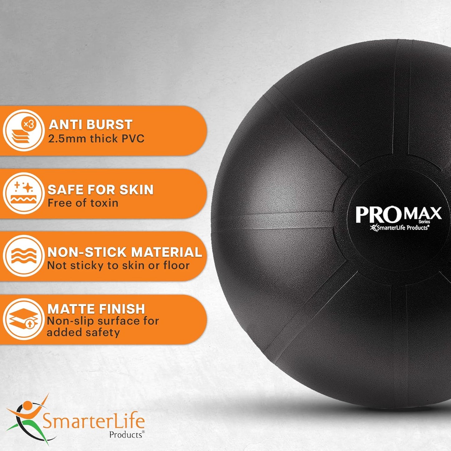SmarterLife PRO MAX Workout Exercise Ball for Fitness, Yoga, Balance, Stability, or Birth Ball for Pregnancy and Labor, Great as Yoga Ball Chair for Office or Home Gym Equipment