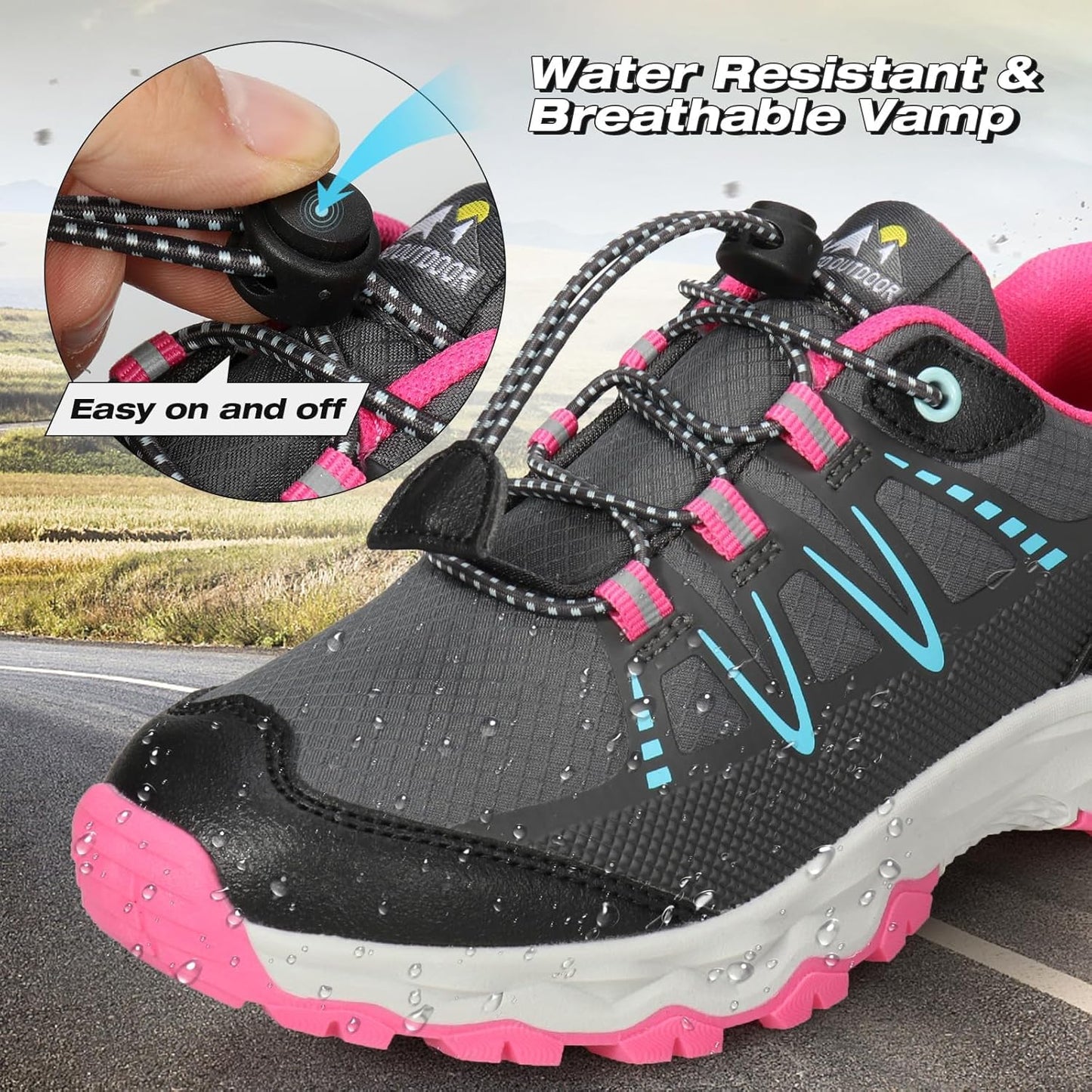 UOVO Boys Girls Hiking Shoes Kids Waterproof Running Trail Fashion Sneakers Breathable Lightweight Non-Slip Outdoor Walking Sports Shoe(Little/Big Kids)