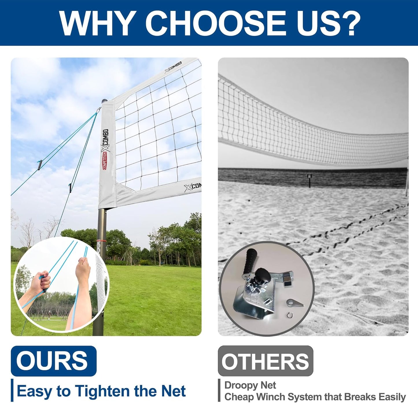 Professional Volleyball Net Set Heavy Duty for Outdoor Backyard Portable with Aluminum Adjustable Height Scoring Poles, Regulation Nets System for Tournament, Grass