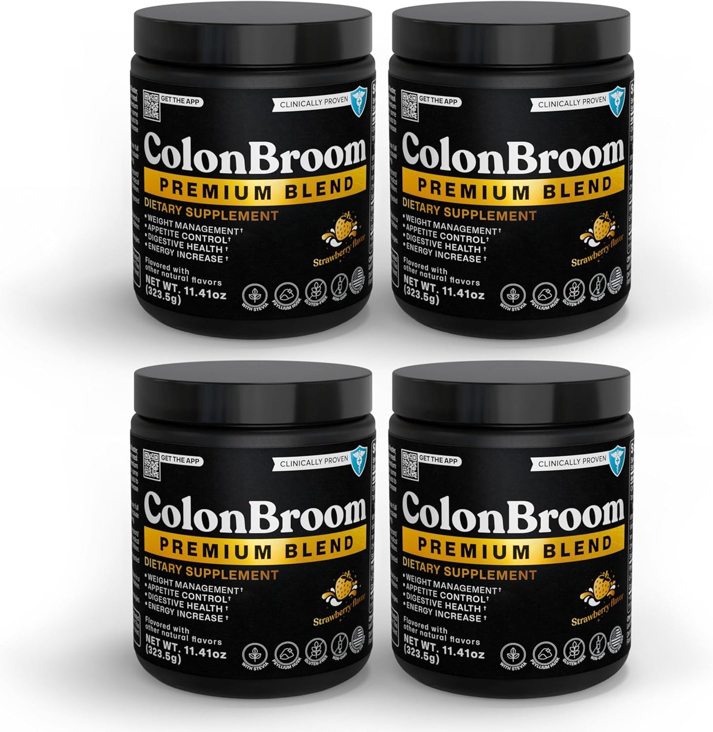 ColonBroom Premium Weight Management Supplement (Strawberry) - Colon Broom Psyllium Husk Fiber Powder Drink - Gluten Free, Non-GMO Colon Cleanse for Bloating Relief & Gut Health, 200 Servings