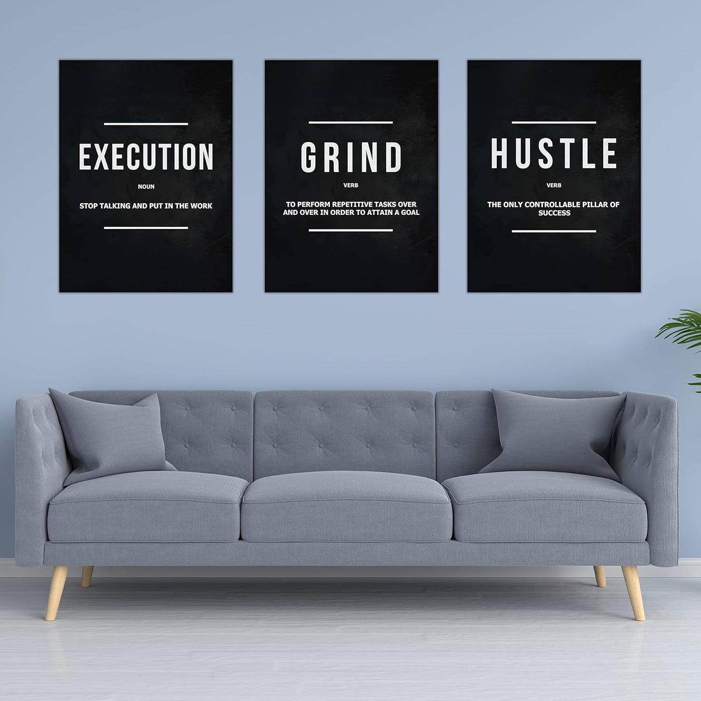 Success Canvas Painting Wall Art Quote Motivational Wall Art Execute Wall Decor 3 Pieces Black Poster Positive Inspirational Framed Artwork Prints Picture for Living Room Office 60''Wx 28''H