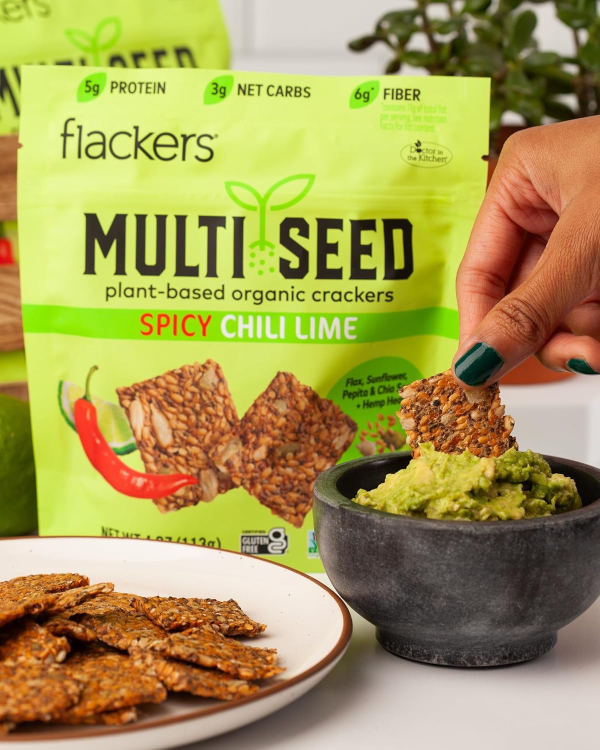 Flackers Organic Spicy Chili Lime Multi-Seed Crackers, 4 Ounce 1-Pack, Gluten Free, Non GMO, Vegan, Keto Snack, 8g Fiber, 3g Net Carbs