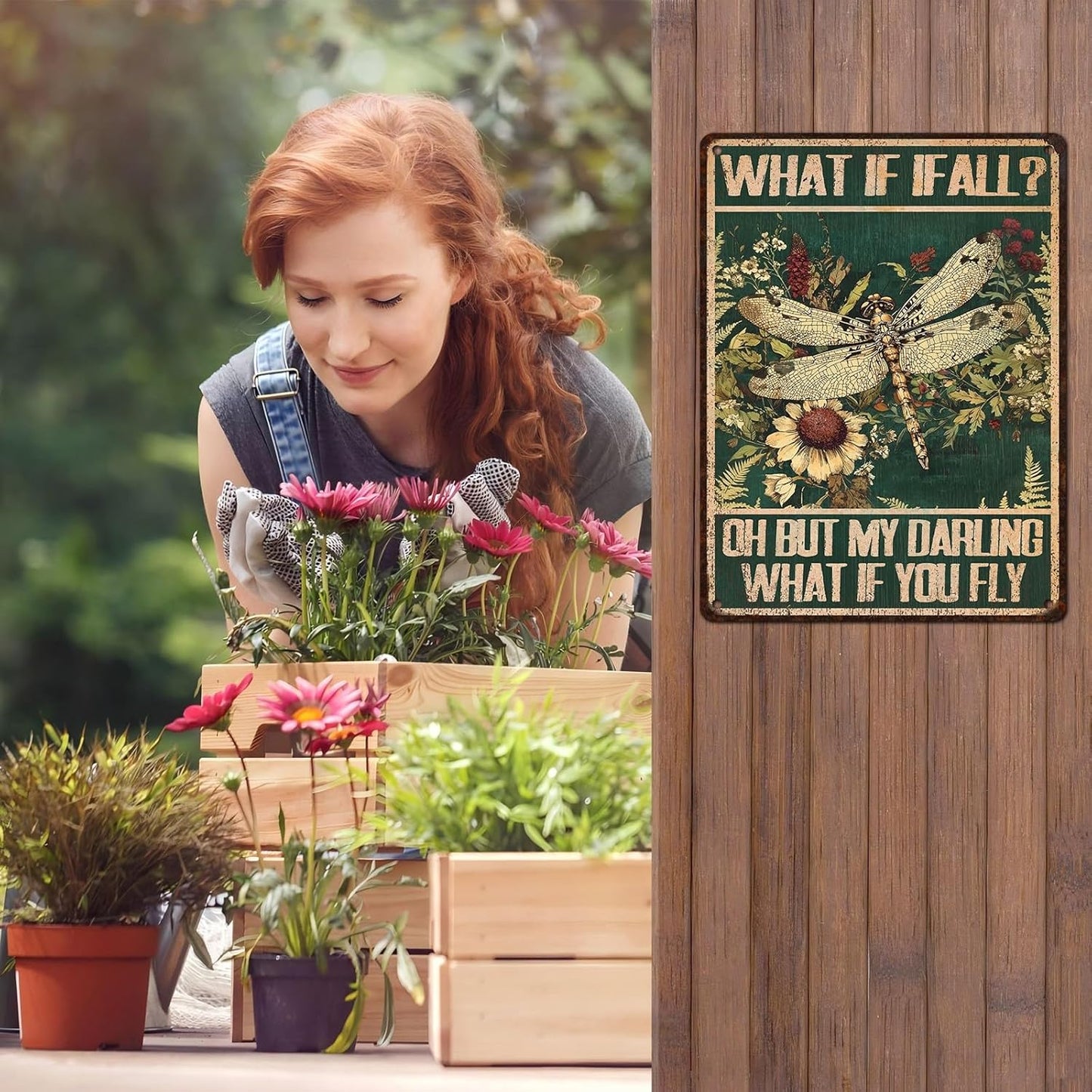Dragonfly Vintage Tin Sign What If I Fall Metal Tin Sign for Home Bedroom 12 * 16inch