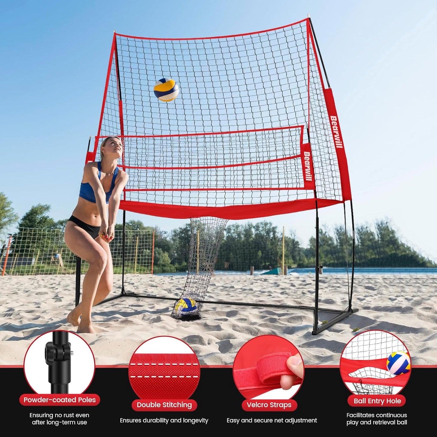 Volleyball Training Equipment, Volleyball Practice Net System Update Freely Adjustable, Portable Volleyball Net for Backyard Indoor Outdoor Hitting Serving Passing Practice