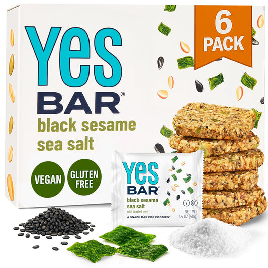 YES Bar – Black Sesame Sea Salt – Plant Based Protein, Decadent Snack Bar – Vegan, Paleo, Gluten Free, Dairy Free, Low Sugar, Healthy Snack, Breakfast, Low Carb, Keto Friendly (Pack of 6)