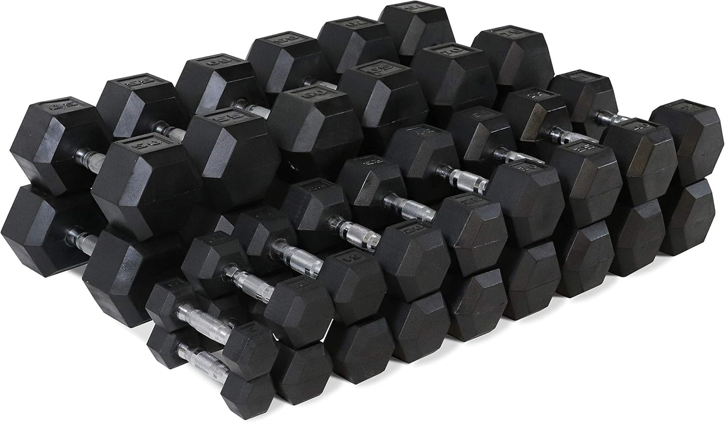 WF Athletic Supply Rubber Coated Hex Dumbbell Set, Multiple Choices Available - Dumbbells with Rack Stand and Mat, or Dumbbells Only (200/550/1200/2100/3000 LB)