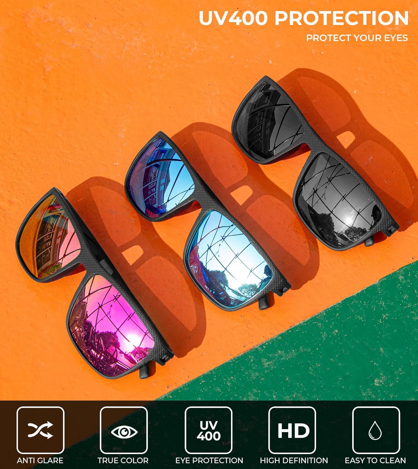 KALIYADI Polarized Sunglasses for Men, Lightweight Sun Glasses with UV Protection for Driving Fishing Golf