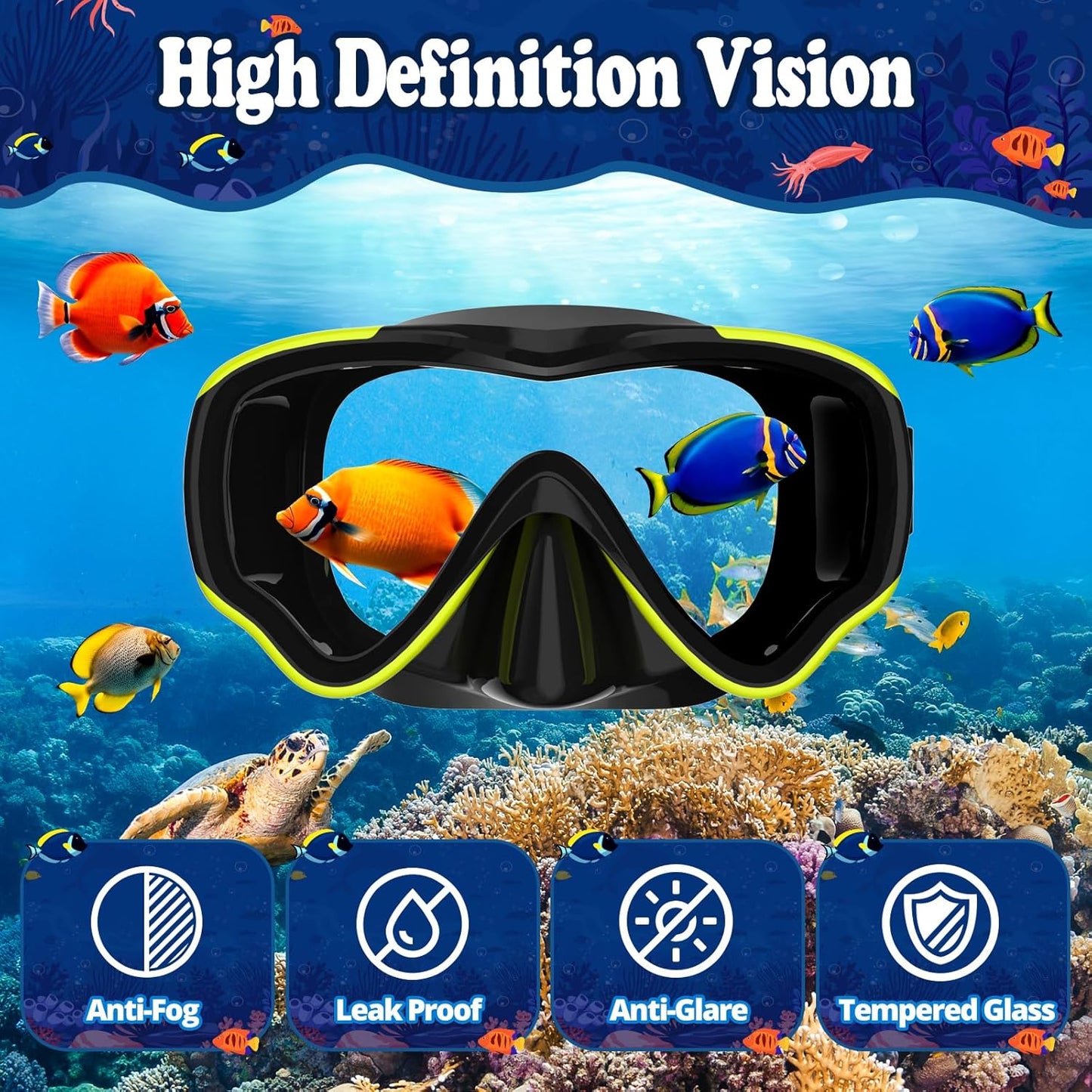 U PHITNIS Kids Snorkel Set for Age 4-14 - Dry Top Snorkeling Gear for Kids Junior & Youth - Childs Diving Mask with Big Eyes for Boys Girls - Anti-Fog Snorkeling Mask and Snorkel Set