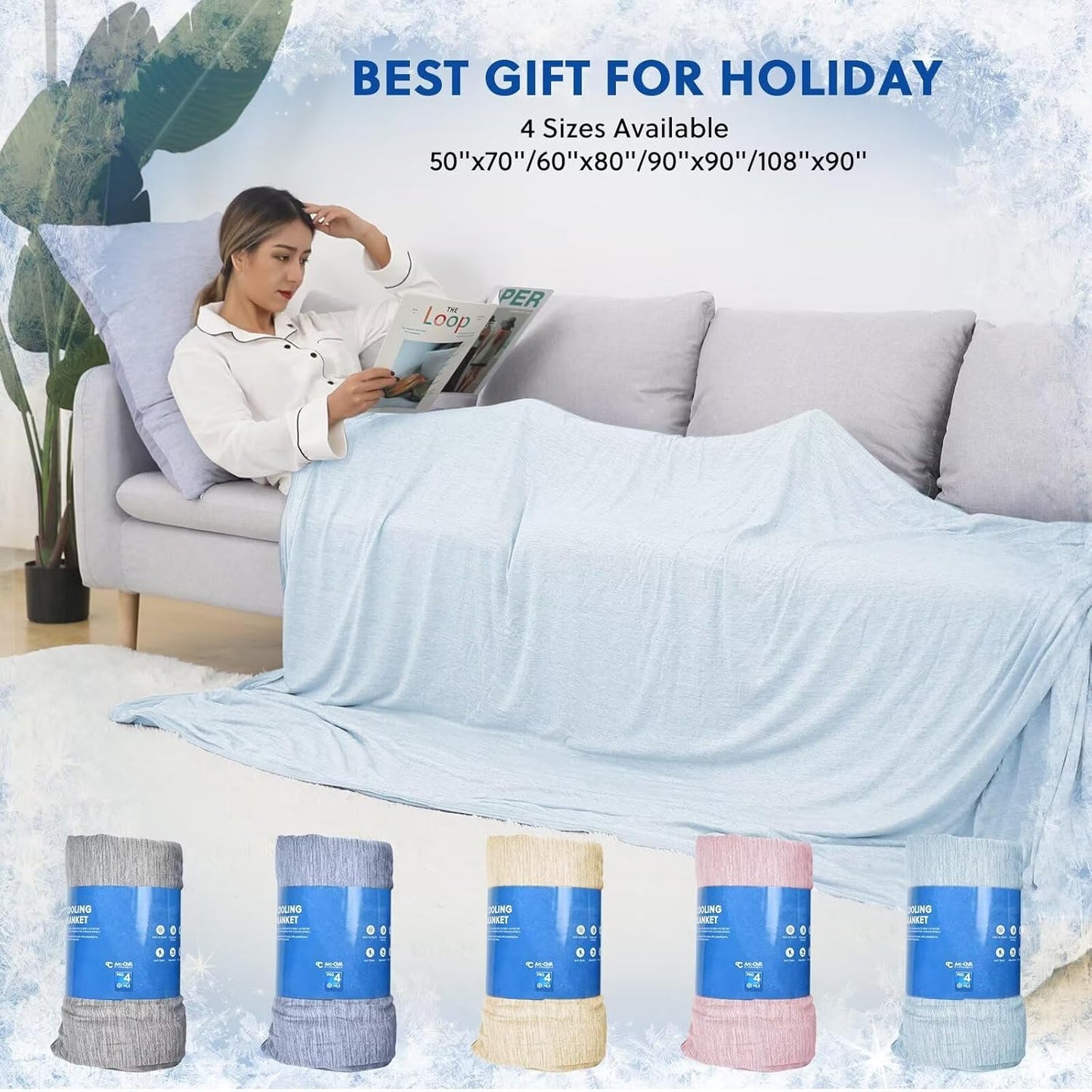 HOMFINE Cooling Blankets for Hot Sleepers - Summer Blanket Thin Lightweight Breathable Soft Double Side Enhanced Cooling for Bed Couch Sofa, Keep Cool for Night Sweats (Light Blue, 90 x 90 inches)