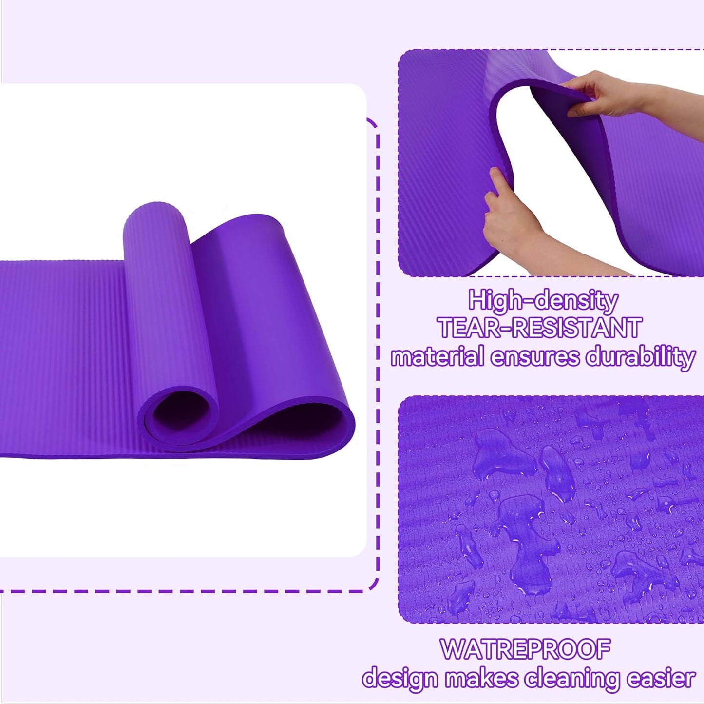 Yoga Mat, 1/2-Inch Extra Thick High Density Exercise Mat, Anti-Tear Exercise Yoga Mat with Carrying Strap, Suitable for Various Yoga Exercises