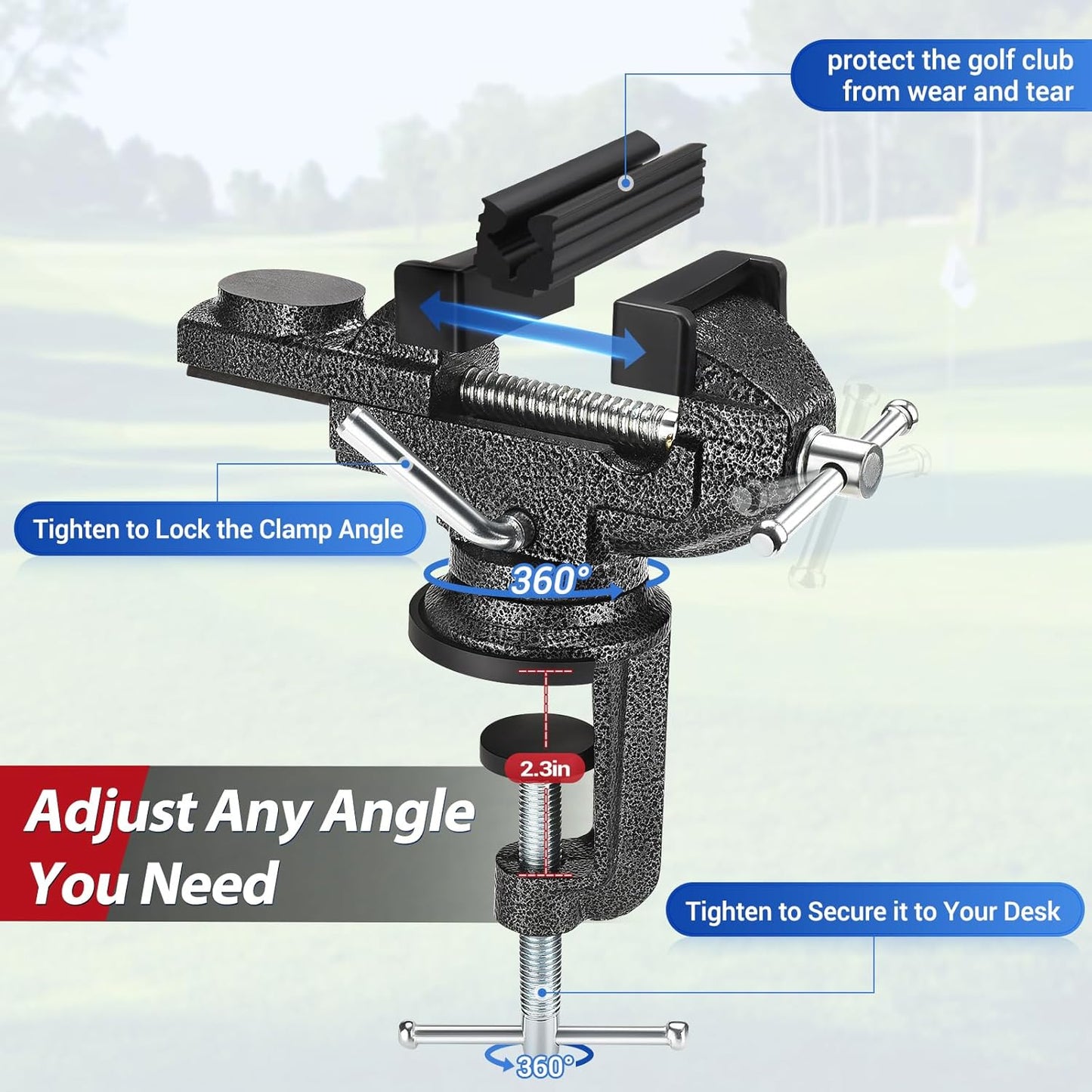 Golf Grip Kit for Regripping Golf Clubs, Portable Table Vise Rubber Clamp for Golf Grip Removal Tool with Solvent, Golf Club Regripping Kit