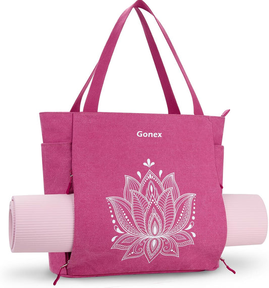 Gonex Yoga Mat Bag, Large Tote Bag with Multi Pockets for Women Men, Canvas Mat Carrier, Full Zipper Easy Access for Pilates Gym Travel