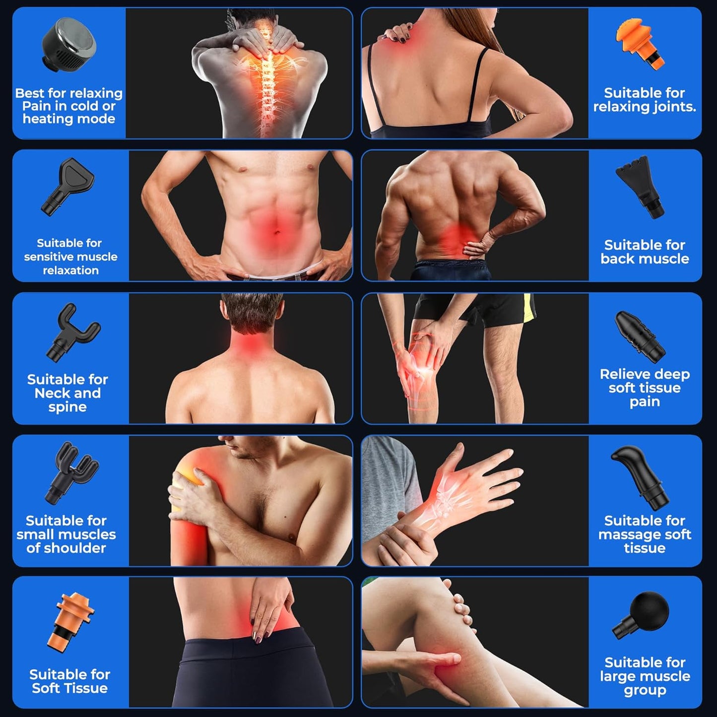 Massage Gun Deep Tissue with Heat and Cold Head, 6 Temperatures, 20 Levels & 10 Heads, Handheld Muscle Massager Gun with Carry Case, Portable Percussion Muscle Massager Gun (Black)