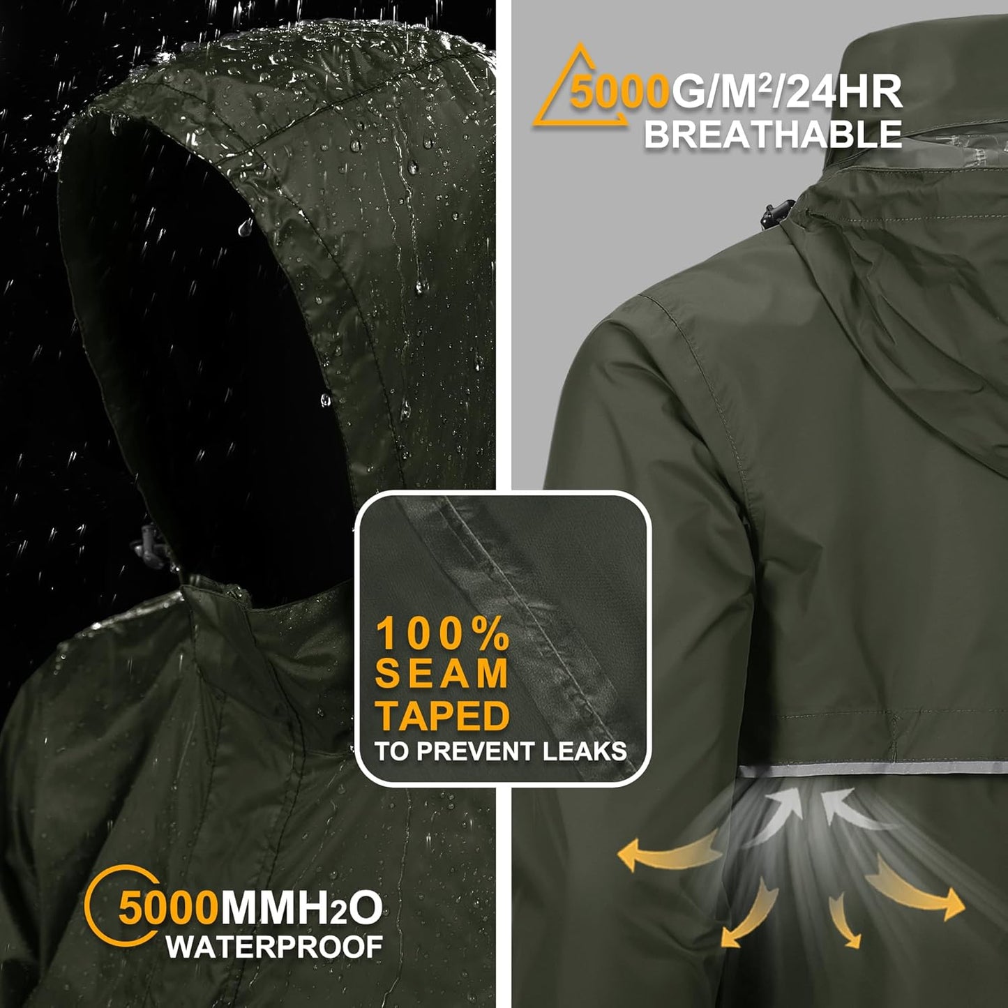Outdoor Ventures Men's Rain Jacket Waterproof Lightweight Packable Rain Pullover for Hiking Golf Running