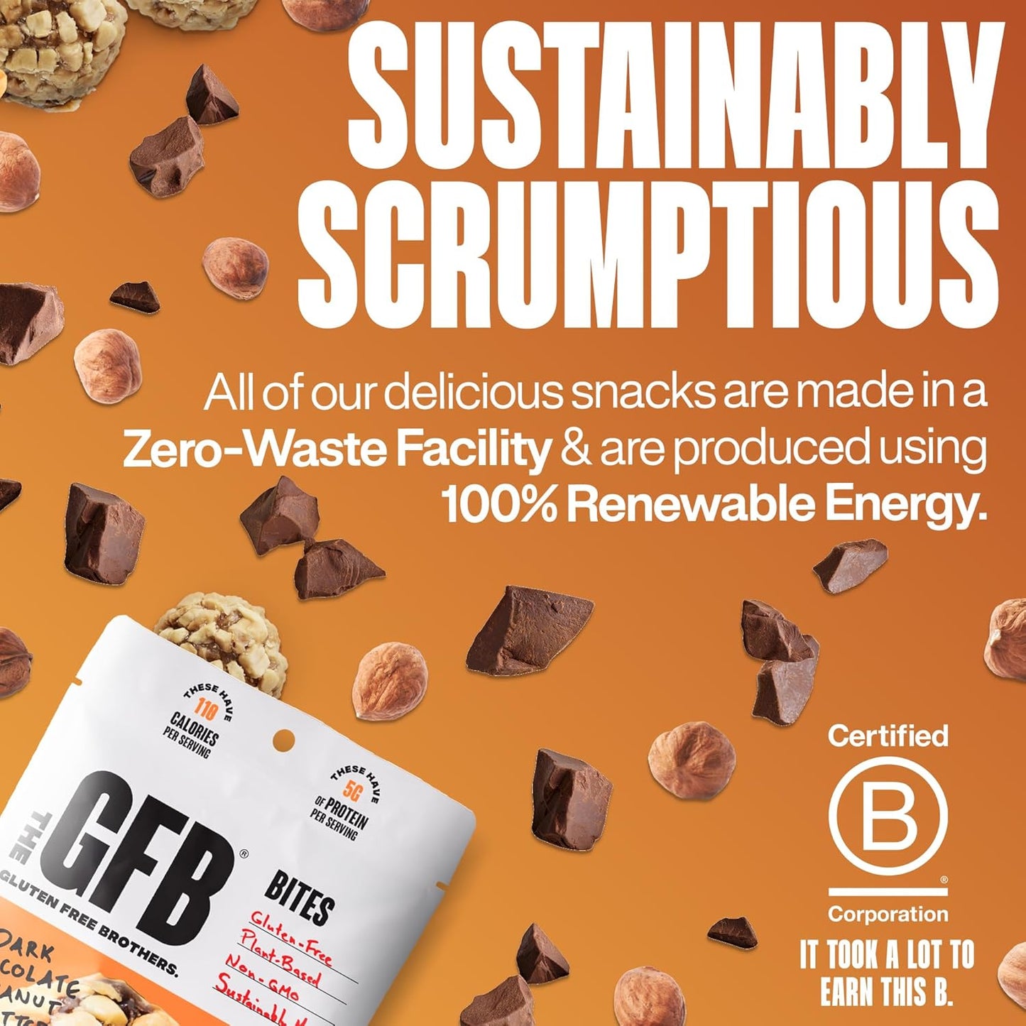 The GFB Dark Chocolate Hazelnut Protein Bites - Gluten Free, Plant Based, Non GMO, Sustainably Made – Ridiculously Tasty, Healthy, Vegan, Protein Energy Balls, 4 oz (6 Count)