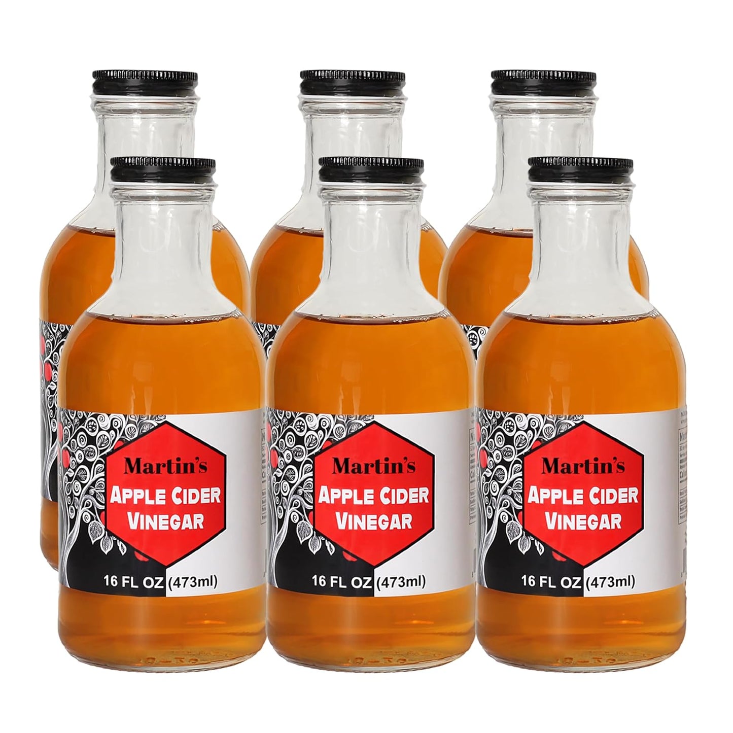 Slide Ridge Martin's Honey Apple Cider Vinegar | Crispy & Sweet | Wellness, Kitchen, & Household Staple | 16 oz (Pack of 6)