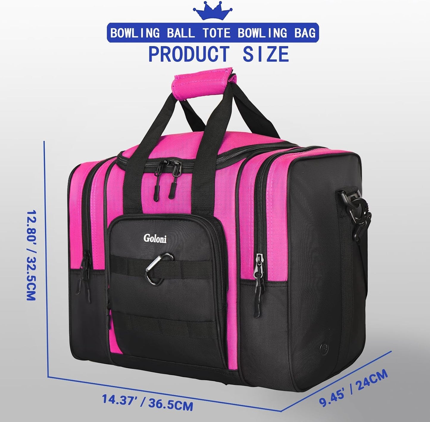 Goloni Bowling Ball Bag for Singer Ball with Padded Ball Holder, 2 Pockets fit Bowling Shoes Up to Mens Size 14 and Accessories