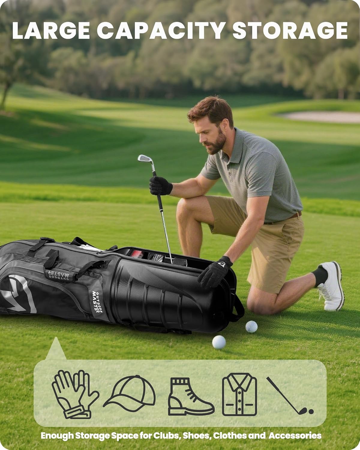 OutdoorMaster Golf Travel Bags for Airlines with Wheels and Hard Case Top, Protect Golf Clubs, Lightweight and Easy to Maneuver, Upgrade Version