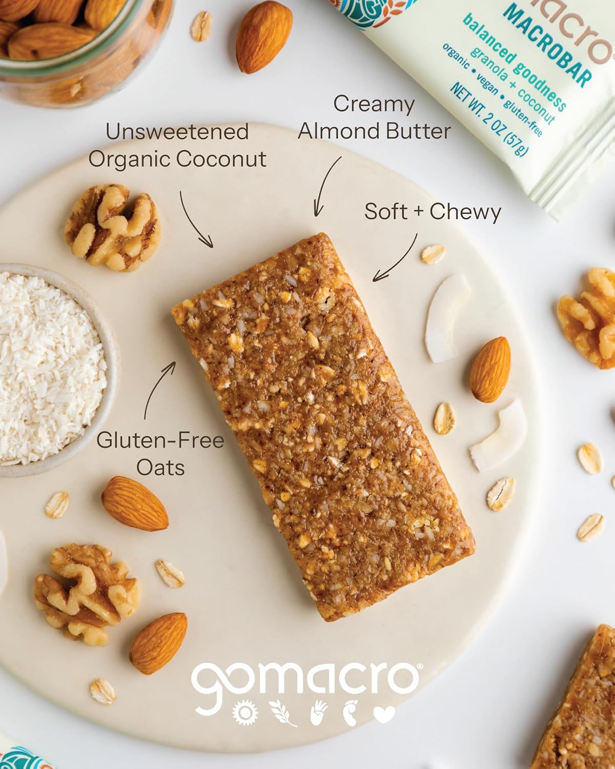 GoMacro MacroBar Organic Vegan Snack Bars - Granola + Coconut (2.0 Ounce Bars, 12 Count)