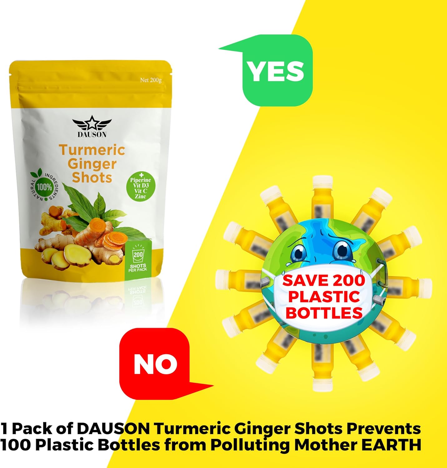Turmeric Ginger Supplements with Piperine, Vitamin C, Vitamin D3 & Zinc | Turmeric Ginger Shots for Joint, Heart, Brain, Gut & Skin Health | 200 Servings | Ayurvedic | Powder