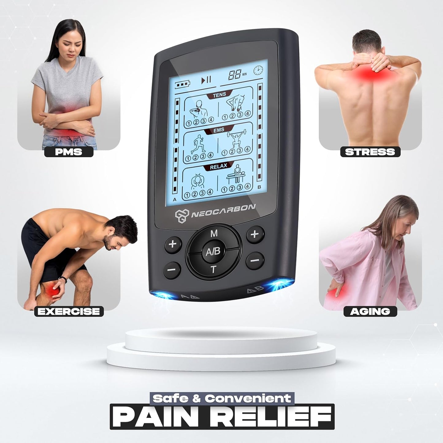 TENS Unit Muscle Stimulator, Electronic PMS Pulse Massager Machine for Shock Physical Therapy, Back Pain Relief, Shoulder Recovery, Gray